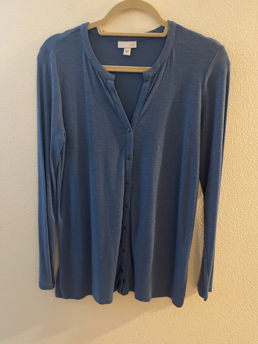 J Jill Slate Blue Lightweight Button-Front light cardigan
